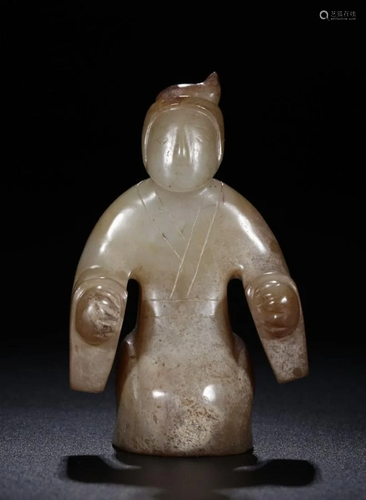 A CHINESE FINE WHITE JADE FIGURE OF DIGN…