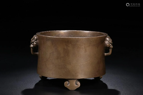 A CHINESE BRONZE CENSER WITH KANGXI MARK…