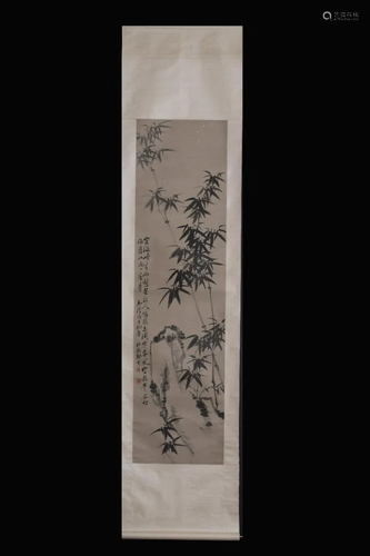 A CHINESE PAPER SCROLL BAMBOO PAINTING,…