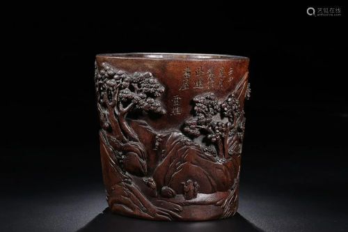 A CHINESE ALOESWOOD BRUSH POT WI…