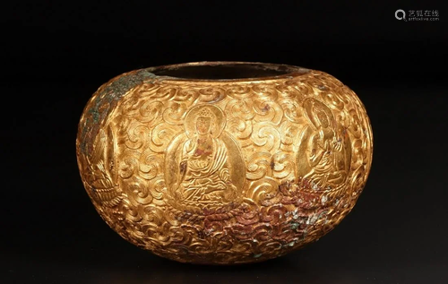 A CHINESE GILT-BRONZE BOWL, QING DYNA…