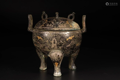 A CHINESE SILVER GILT-BRONZE CENSER, LATE …