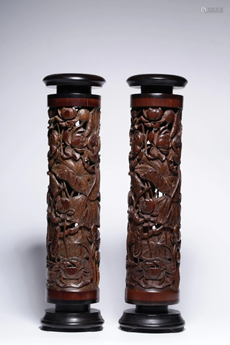 A PAIR OF CHINESE BAMBOO CARVED â€˜LOTUS…