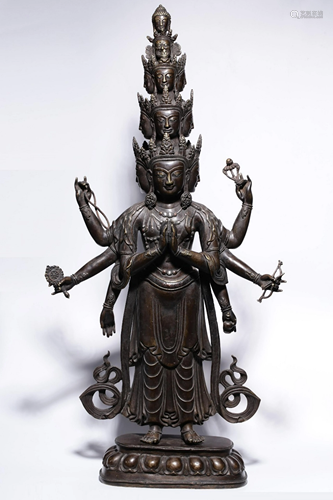 A CHINESE BRONZE FIGURE OF AVALOKITESHVARA…