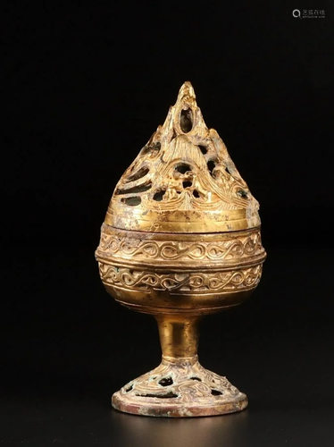 A CHINESE GILT-BRONZE CENSER WITH COV…