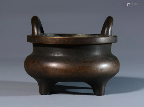 A CHINESE BRONZE CENSER WITH MARK, BEFORE…