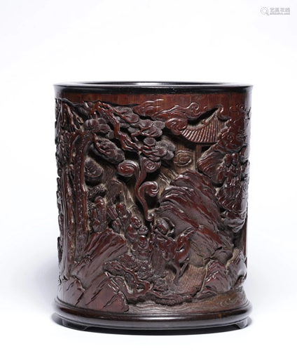 A CHINESE BAMBOO CARVED BRUSH POT, QING D…