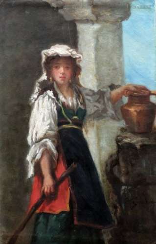 Emile GAMBOGI, XIXe. Italienne au puits. Gouache s…