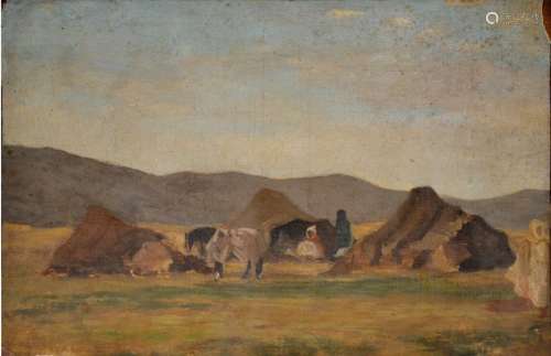 Ecole orientale fin XIXe. Campement dans le désert…