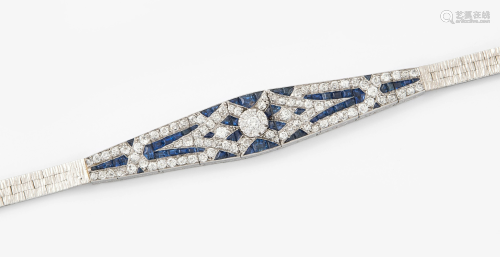 Art Déco Diamant-Saphir-Bracelet