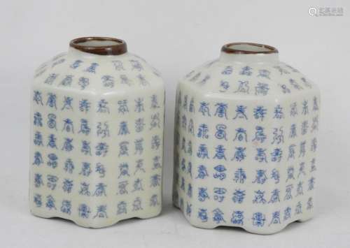 PAIRE de pots en porcelaine à décor de calligraphi…