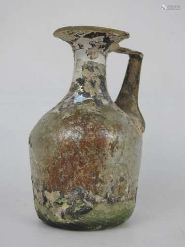 Cruche romaine en verre à panse cylindrique et col…