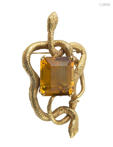 LATE 20TH CENTURY ERIC DE KOLB 14K GOLD AND CITRINE PENDANT BROOCH