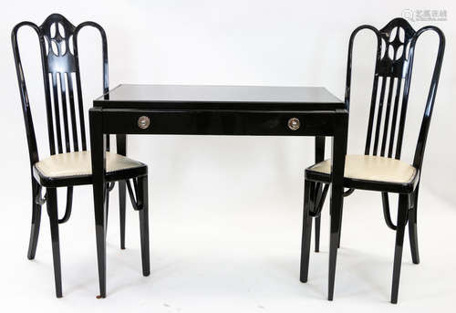 AN AUSTRIAN ART DECO LACQUER WRITING DESK WITH A PAIR OF CHAIRS, EARLY 20TH CENTURY