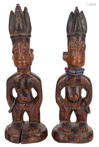 A PAIR OF HARDWOOD YORUBA IBEJI FIGURES, NIGERIA