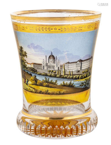 AN ANTIQUE AUSTRIAN GLASS BEAKER (RANFTBECHER) AFTER A. KOTHGASSER, VIENNA, LATE 19TH C