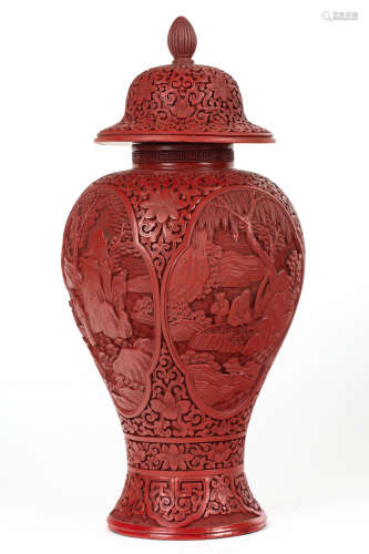 A CHINESE CARVED CINNABAR LACQUER VASE WITH COVER, 18TH-19TH CENTURY