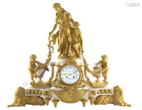 A NAPOLEON III ORMOLU-MOUNTED MARBLE MANTEL CLOCK, RAINGO FRERES, PARIS, CIRCA 1870