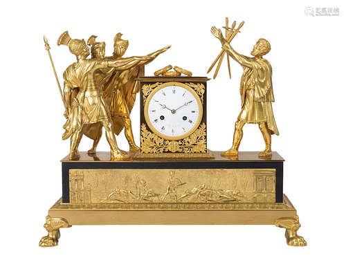 A FRENCH EMPIRE STYLE ORMOLU MANTEL CLOCK, LEROY HGER. DU ROI, EARLY 19TH CENTURY