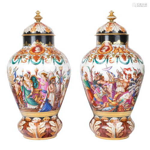 A PAIR OF EUROPEAN VASES WITH MYTHOLOGICAL SCENES, LATE 19TH CENTURY