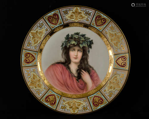 A ROYAL VIENNA-STYLE PORCELAIN PLATE AFTER HUBERT VON HERKOMER (GER. 1849-1914)