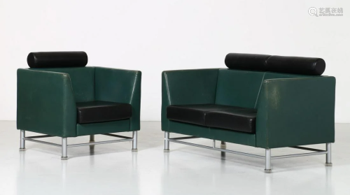 ETTORE SOTTSASS Two seater sofa and armchair (2).