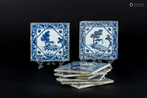 Arte Islamica Eight blue and white Chinese tiles made