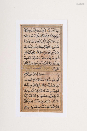 Arte Islamica A folio from a pocket Quran Possibly