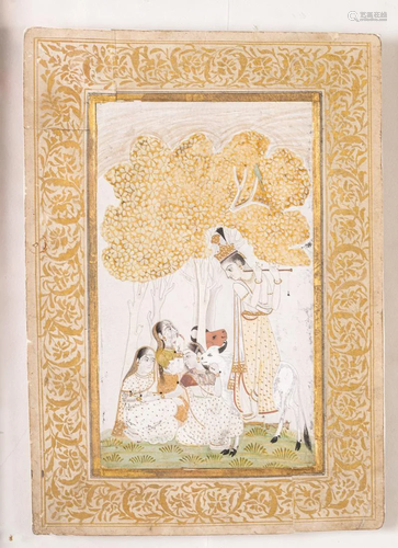 Arte Indiana A miniature painting depicting Krishna