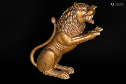 Arte Indiana A massive wooden lacquer lion South-East