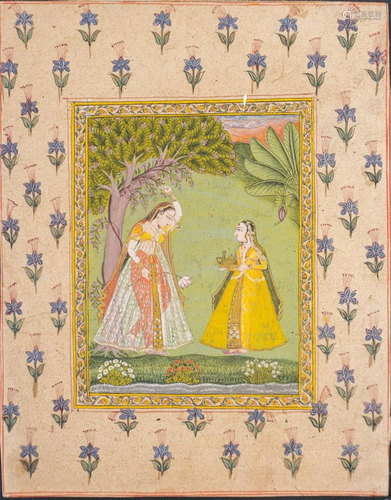 Arte Indiana A miniature painting depicting a princess