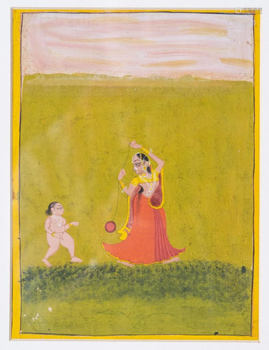 Arte Indiana A miniature painting depicting baby