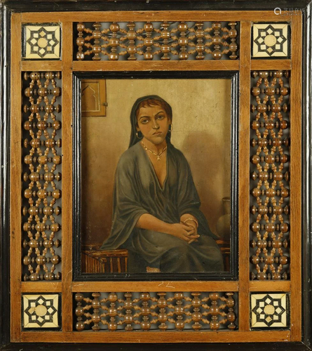 Arte Islamica A woman's portrait within a fretwork