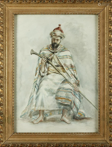 Arte Islamica A portrait of a Circassian Watercolour