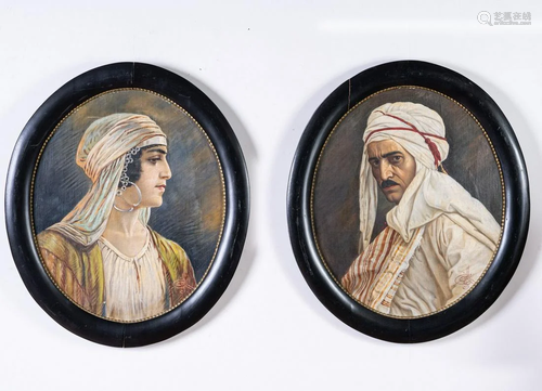 Arte Islamica A pair of oval Ottoman portraits with