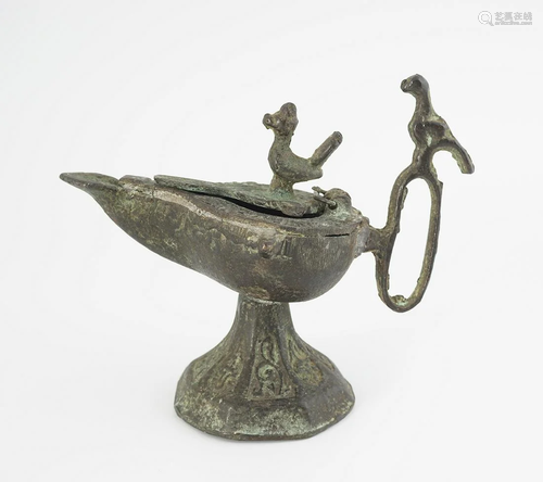 EARLY GREEK/ROMAN BRONZE OIL LAMP