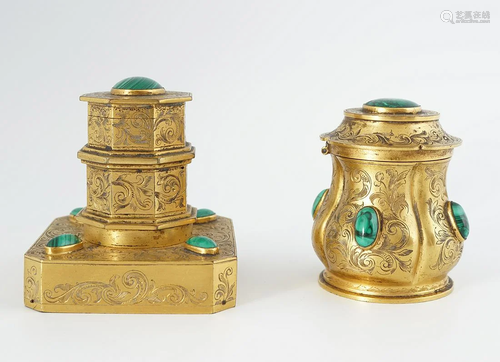 19TH-CENTURY GILT BRONZE AND MALACHITE IN…