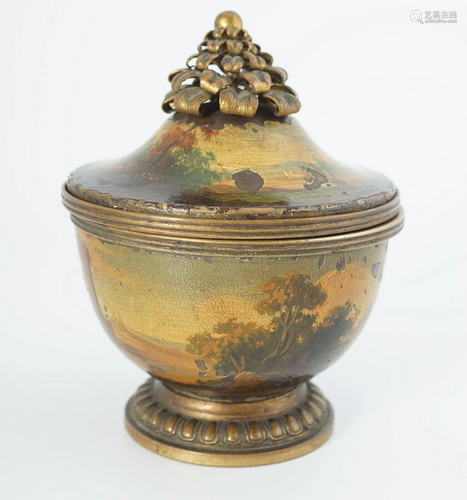 19TH-CENTURY BRONZE AND PAINTED INKWELL