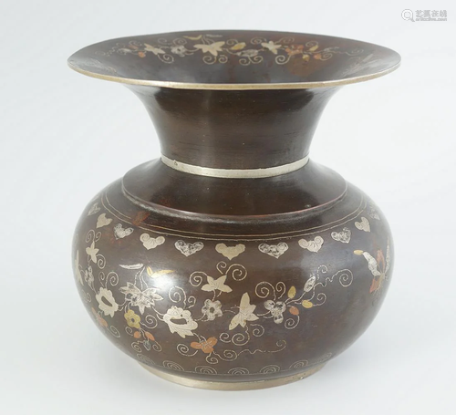 ISLAMIC BRONZE AND SILVER INLAID VASE