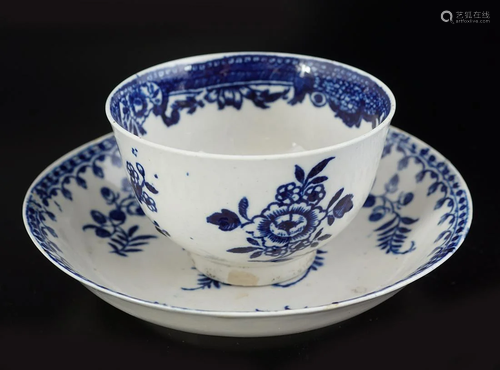 ENGLISH BLUE AND WHITE CUP AND SAUCER