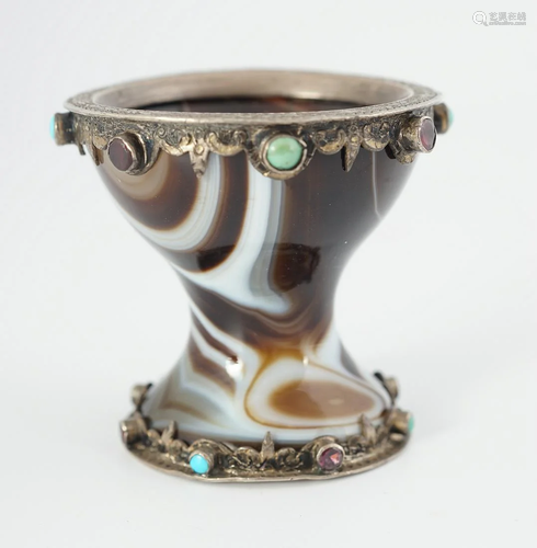 19TH-CENTURY SILVER MOUNTED AGATE SALT