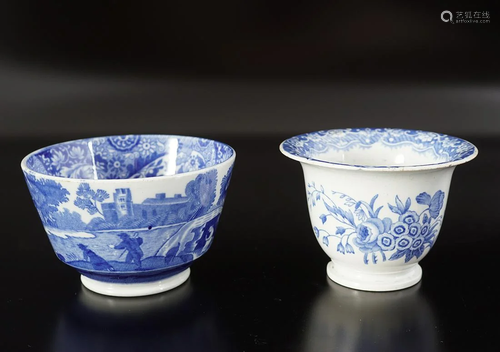 TWO SPODE BLUE AND WHITE BOWLS