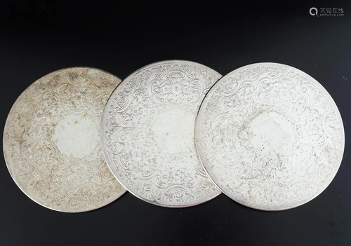 SET OF THREE SILVER PLATED COASTERS