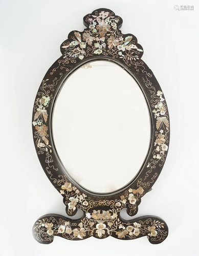 PAIR OF EBONY AND MOTHER O'PEARL MIRRORS