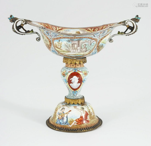 SILVER GILT VIENNESE ENAMELLED STEMMED CUP