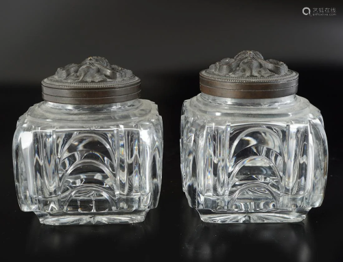PAIR OF 19TH-CENTURY CRYSTAL AND BRONZE JARS