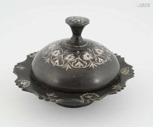 SILVER INLAID MOGUL DISH AND COVER