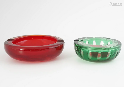 TWO BOHEMIAN ART GLASS ASH TRAYS