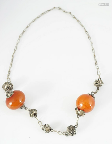 EASTERN AMBER AND SILVER NECKLACE