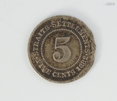 STRIATS SETTLEMENT 5 CENT COIN, 1882